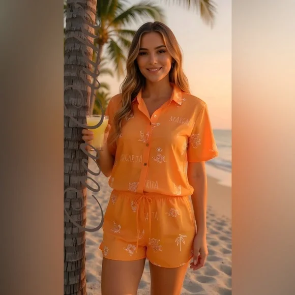 Cabo Ready Orange Shirt and Matching Shorts Set - Picture 3 of 14